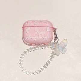 für AirPods Pro 2 Schutzhülle Hülle, CrazyLemon Schmetterling mit Armband Frauen Beliebtes Design TPU Transparente Kopfhörerhülle Taschen & Cases - Rosa