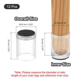 PATIKIL Chair Leg Floor Protector for Hardwood Floors, 12 Pcs Round PVC Felt Fit 0.55" Furniture Leg Cap Furniture Feet Cover Furniture Feet Carpet Small Slider, Transparent