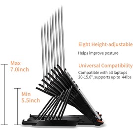 Laptop Stand: Console Ergonomic Notebook Stand, Rotatable, Portable, Height-Adjustable, Foldable with Phone Stand, Riser Compatible with Laptop (10 inch ~ 15.9 inch) (Black Orange)