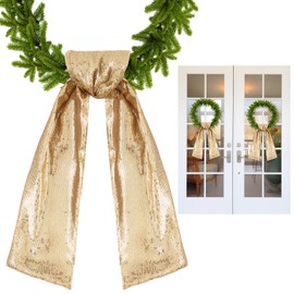 Janinka Sequin Wreath Sash for Front Door Wreath Sparkly Sash for Embroidery Monogram Garland Ribbon Accessories Yard Doorway Indoor Outdoor Wall Wedding Bling Glitter Home Decor 4.5 x 56''(Gold)