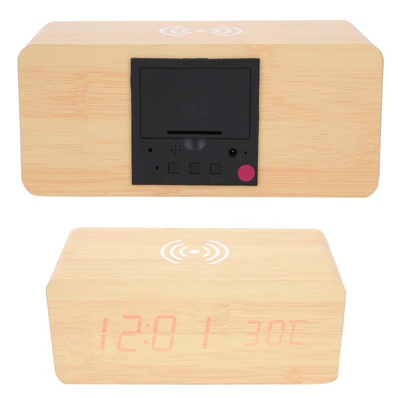 Wooden Clock Alarm Mobile Phone Wireless Charging Wood Voice Control