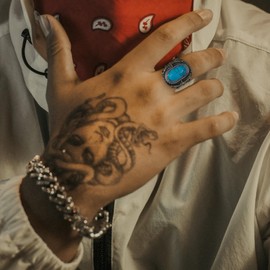 Wisbal Retro Turquoise Ring for Men Stainless Steel Oval Biker Ring Jewelry for Men,Size9-Black Silver