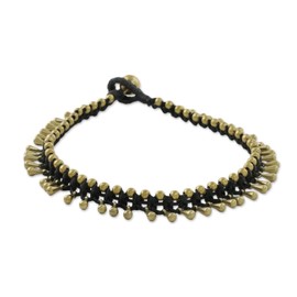 NOVICA Artisan Brass Cord Anklet Handmade Lunar Black Knotted Stone Beaded Thailand [10.25 in L 11 mm W] ' Lunar Black'