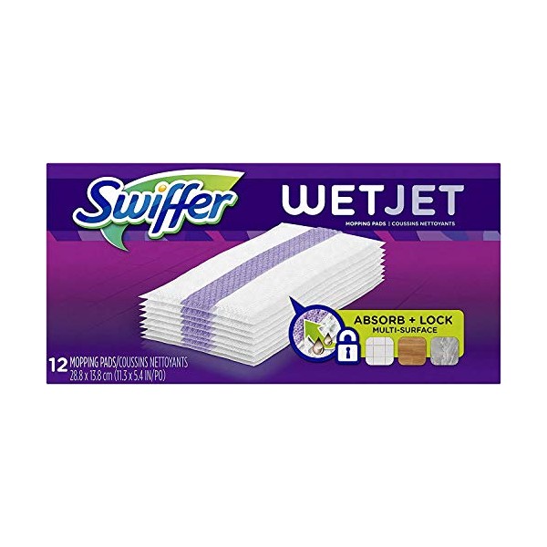 Swiffer WetJet Hardwood Floor Cleaner, Spray Mop Pad Refill, Multi Surface, 12 Count (Packaging May Vary) (Pack of 4)