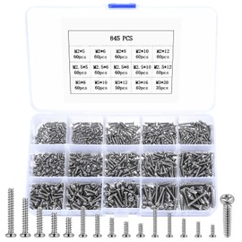 M2 M2.5 M3 Screws Set, 845 Pieces Self-Tapping Screws, Round Head Wood Screws Set, Tapping Screws, Round Head Screws, Pan Head Screws, Phillips Screws for Plastic, Wood, Metal (845)