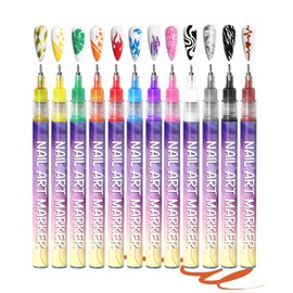 Hinourisha Nail Art Pen Set,12 Colors water-based Nail Art Graffiti Pen Nail Art Tools, Waterproof Quick Dry Nail Polish Pen, Acrylic Marker Pen Fine Tip Nail Point Graffiti Pens for Real Nail Art
