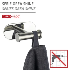 WENKO Turbo-Loc® Duo Orea Shine Wall Hook, No Drilling Required, Double Hook for Handy Storage of Towels, Made of High-Quality Shiny Stainless Steel, 10 x 4.5 x 6.5 cm