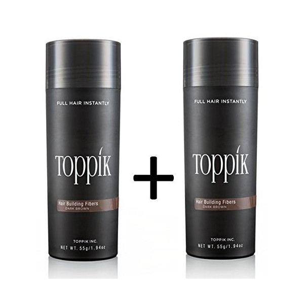2 x Topik Hair Thickener Hair Fibres Microhairs, 55 g, Colour: Dark Brown