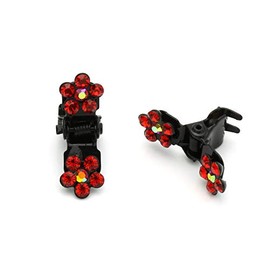 DoubleAccent Hair Jewelry Flower Mini Hair Jaws with Crystal Petals - Set of 5 Red Color
