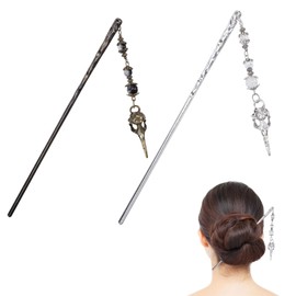 CHGCRAFT 2 Stück 2 Farben Vogelschädel Haarnadel Legierung Glas Haarstäbchen Zubehör Haarstäbchen Brötchen für Frau, Silber und Gold, 10,6 Zoll