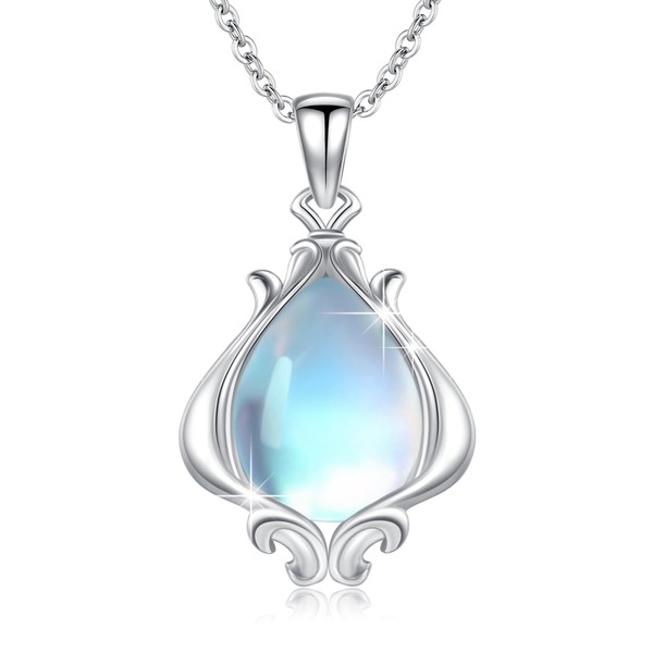 Lotus Necklace Sterling Silver Moonstone Pendant Necklaces for Women Mom