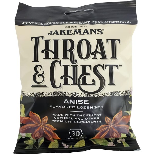 Jakemans Anise Throat & Chest Lozenges Cough Drops – Cough, Sore Throat and Seasonal Distress Soothing Relief – Liquid Drop Shape – 30 Count