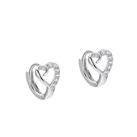 Cute Heart Small Hoop Earrings for Women Teen Girls Cartilage 925 Sterling Silver Cubic Zirconia Crystal Love Hearts Huggie Hoops Earring Wrap Cuffs Fashion Christmas Birthday Jewelry Gifts Hypoallergenic (Silver)