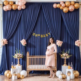30x15ft Navy Blue Backdrop Curtains for Parties, Wrinkle Free Photo Backdrop Curtain Drapes with Rod Pockets for Wedding Baby Showers Photobooth Stages Decorations 5ftx15ft,6 Panels