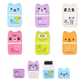 MEISO Cute Pencil Eraser-6 Pcs, Cartoon Animal Themed Roller Colorful Rectangle Eraser, Soft Flexible Rubber Pencil Rubber Erasers for School, Office Supply Stationery, Kids