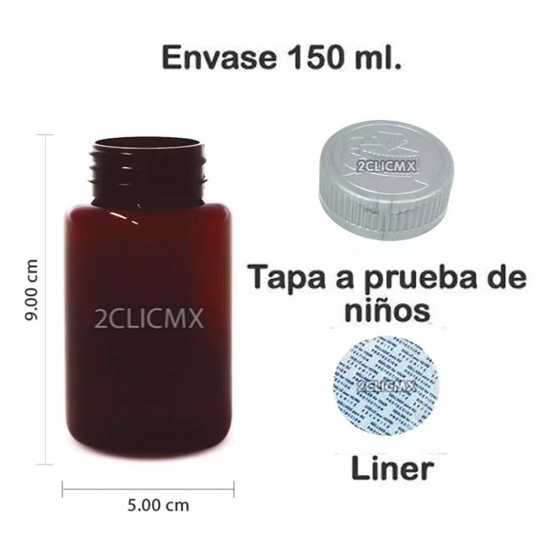 2CLIC.MX 100 Frasco Bote Capsulero Ambar 150 Ml Tapa Plata