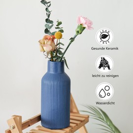 Hanaomaoyi 20cm Ceramic Vase Blue Matte Round Modern Design, Boho Vase for Aesthetic Decoration, Flower Vase for Living Room, Bedroom Decoration, Simple Nordic Style (Blue)