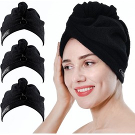 Paquete de 3 toallas de pelo de microfibra, envoltura para mujer (toalla de secado, turbante), pelo rizado, 10 x 28 L, negro
