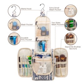 Narwey Hanging Toiletry Bag Women Travel Makeup Bag Organizer Toiletries Bag for Travel Size Essentials Accessories Cosmetics (Medium, Elephant)