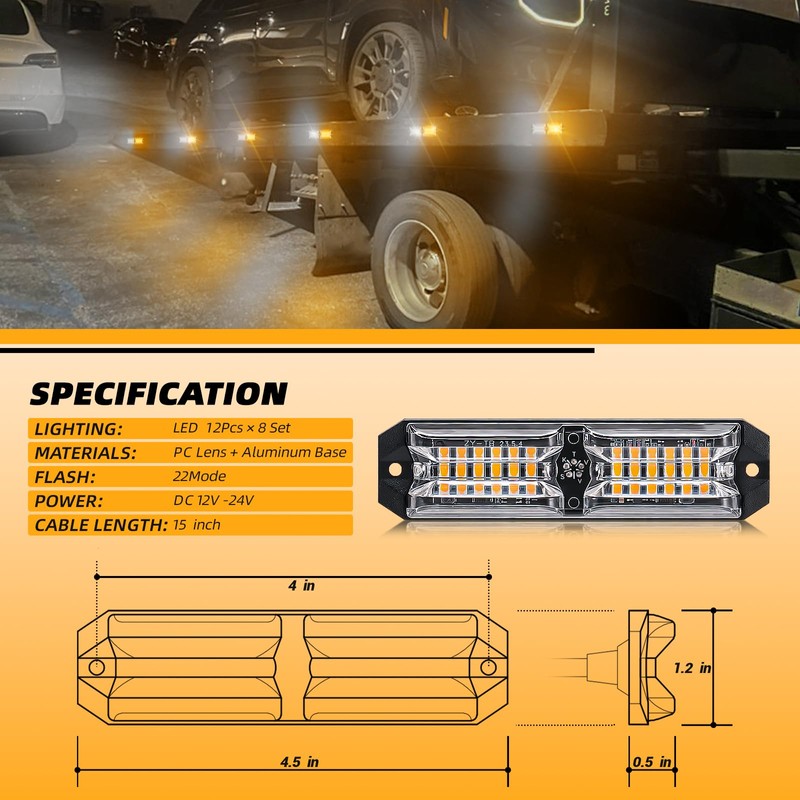 ELECHOI 8pcs 12-LED Emergency Strobe Light Ultra Slim Grille Flashing