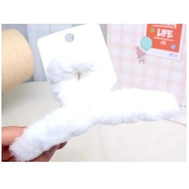 MUJU Fluffy Hair Clips, 13 cm, Set of 2, Assorted Colours (White/2pack)