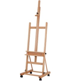 MEEDEN Extra Large Studio H-Frame Easel 75" to 146", Holds Canvas up to 93", Adjustable Solid Beech Wood Artist Easel with Storage Tray, Heavy Duty Art Easel with Wheels for Artists Adults