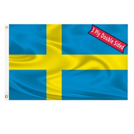 Sweden Swedish Flag 3x5 Three Layer & Double Sided Flag Polyester Fiber Bright Color with Durable Canvas Header and 2 Non Fading Brass Grommets