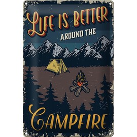 Tin Sign Made in Germany Retro 20 x 30 cm Life Better Camp Fire Camping Metal Decorative Tin Sign