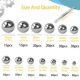 YIYICO Ball Bearing Balls, Steel Balls, Stainless Steel Metal Balls, 560 Pieces, Stainless Steel Balls for Bicycle, Wheel, Spare Parts, Precision 2/2.5/3/3.5/4/4.5/5/5.5/6/7/8/9/10 mm