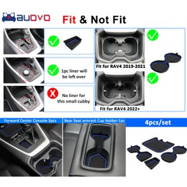 Auovo 3D Cup Holder Insert Liners Compatible with Toyota RAV4 Accessories 2025 2024 2023 2022 2021 2020 2019 Car Custom Cup Holder Mats Pads 4-pc Set (Dark Blue Trim)