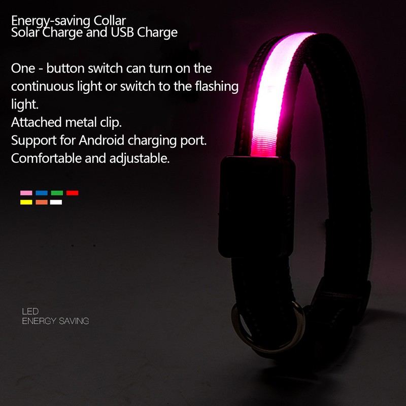 LED Dog Collar USB Rechargeable Solar Luminous Collar Adjustable Lighted