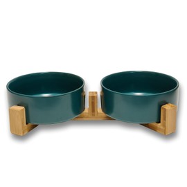 Elevated Dog Bowls and Cat Bowls Set to Minimize Neck Stress and Prevent Chin Irritations (Green, 3.6 Cups)