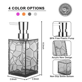 2 Pack Soap Dispenser 12Oz Liquid Lotion Hand Dispensers with Pump Reusable for Bathroom, Countertop, Kitchen, Laundry Room - 1Grey, 1 Clear