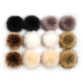 Furling Pompoms DIY Faux Fur Fluffy Pompom Ball for Knitting Hats,Bags, Keychains,Shoes 3.9in Pack of 12pcs (Popular Mix)