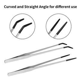 Novery Novery 2PCS Stainless Steel Reptile Feeding Tongs with Rubber Tip, 10.6& Curved Long Tweezers for Aquarium or Craft, Bearded Dragon Tank Snakes Enclosure Accessories, Terrarium Supplies