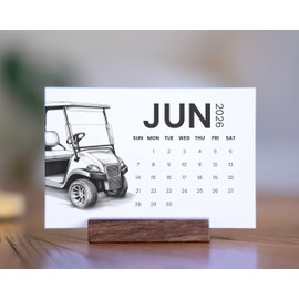2026 Monthly Minimalist Office Desk Calendar - Annual 12 Month - 4” x 6” Cards with Wood Stand – Home Décor gift (Golf (White))