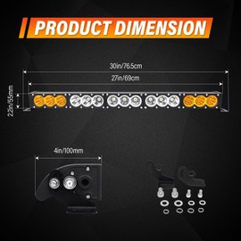 Willpower 28 inch LED Light Bar Single Row Dual Color 150W Off Road Light Bar White Amber Combo LED Work Light Truck UTV 4x4 Cars SUVs ATVs Boats Fog Driving Light with Wiring Harness kit