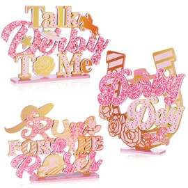 Amyhill 3 Pcs Derby Wood Table Centerpiece Pink Tabletop Decorations Horse Racing Theme Table Sign Wooden Letter Derby Day Tiered Decor for Horse Racing Party Decoration Supplies Home Decor