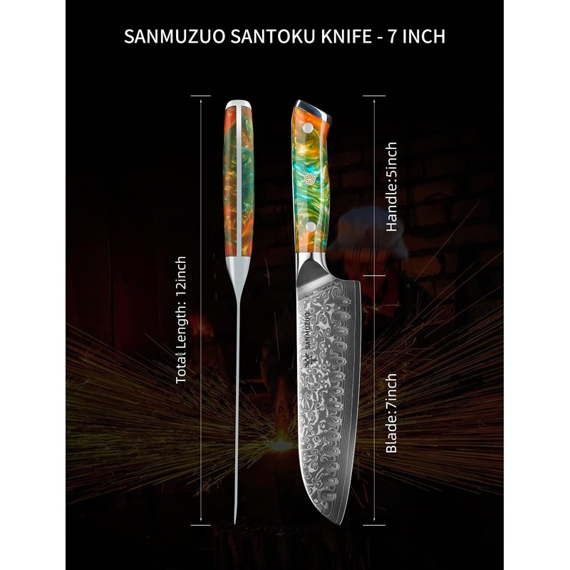 SANMUZUO Santoku Knife - 7 inch - Xuan Series -