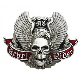Belt Buckle Rebel Rider Eagle Skull Biker, silver