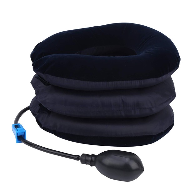 Neck Stretcher Cervical Neck Traction Device Inflatable 3 Layers for Neck Pain Relief (Navy)