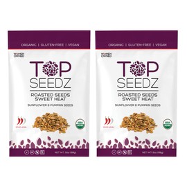 Top Seedz Certified Organic Gluten Free Vegan Sweet Heat Roasted Seeds | 2-Pack | 6 Ounces | Made of Shelled Sunflower & Pumpkin Seeds, Maple Syrup, Cayenne, and Extra Virgin Olive Oil