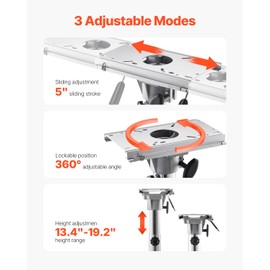 VEVOR Boat Seat Pedestal, Adjustable Height from 13.39 to 19.2 Inches, Aluminum Alloy Boat Chair Base with Slide, 5-inch Sliding Travel, Locking Design, Ideal for Fishing and Boating Enthusiasts