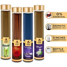 The Aroma Factory Organic Incense Sticks Natural Aromatic Fragrances | Charcoal Free| Non Toxic | Hand Made Herbal Pooja Agarbatti, Combo of 4 x 100g Jute Gift Set (Fresh Flowers)