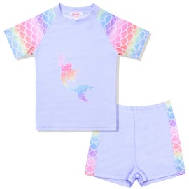 QPANCY Traje de baño de 2 piezas con diseño de unicornio de sirena UPF 50+ UV, Danza de sirena, 10-11 Años