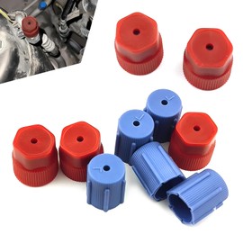 yorpyep 10 PCS Car Air Conditioning System Port Caps, 13 mm Low Side & 16 mm High Side Sealing Caps, A/C Valve Leak Prevention Cover Repair Kits, for Most Cars Trucks (Blue & Red)