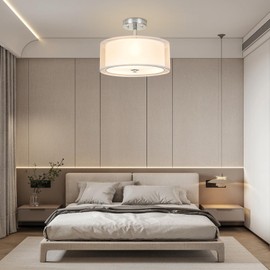 Ceiling Light, 3-Light Ceiling Light Fixture, Semi Flush Mount Ceiling Light, Light Fixtures Ceiling Mount with Double Fabric Shade, Bedroom Lights for Ceiling,White Ceiling Light Fixtures for Bedroom