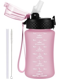 GOPPUS 350ml/12oz Trinkflasche Kinder mit Strohhalm Wasserflasche für Kohlensäurehaltige Getränke BPA-frei Kindertrinkflaschen mit Zeitmarkierung für Mädchen Auslaufsicher Flasche Kids Water Bottle
