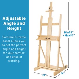 Somime H-Frame Studio Easel, Solid Beechwood Artist Easel with Storage Drawer, Adjustable Wooden Painting Easel Holding Canvas up to 78" High, Natural