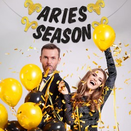 Aries Season Birthday Banner, Aries Season Birthday Party Black Gold Aries Banner - Zodiac Aries Birthday Banner, March/April Birthday Banner Decorations